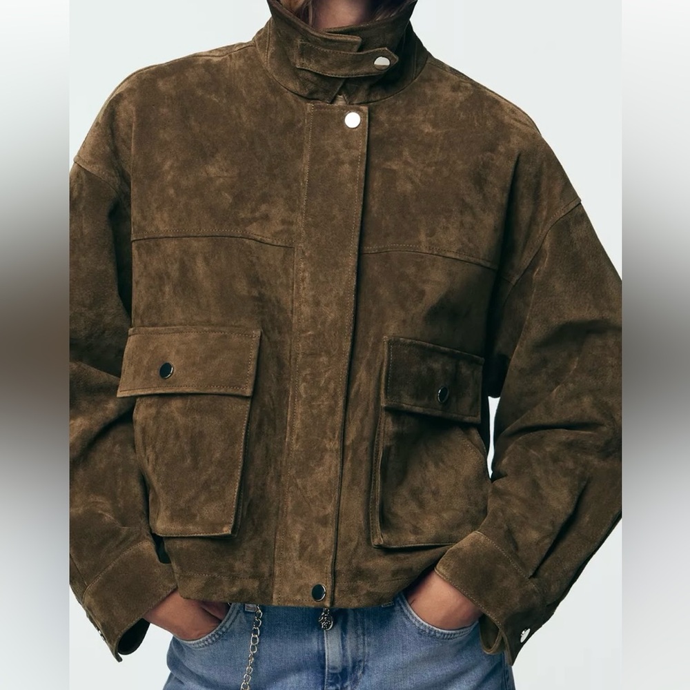 Viral Zara Suede Leather Bomber Jacket